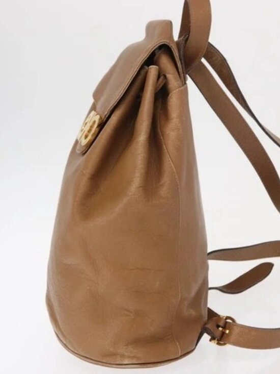 Salvatore Ferragamo Backpack Leather Beige Gold Auth 152109